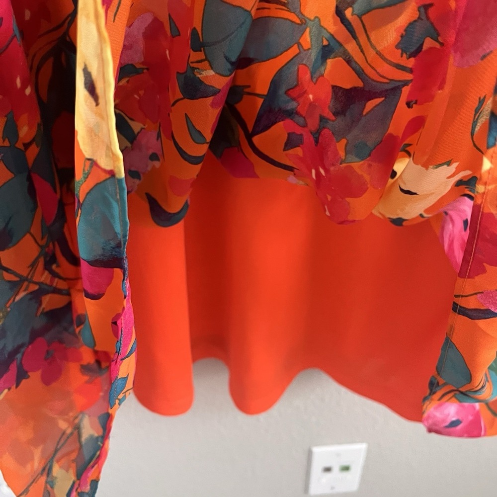 Robbie Bee 22W Swing Trapeze Dress Floral Tie Neck Resort Vacation Cruise Wear - Picture 4 of 7